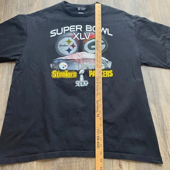 NFL Super Bowl XLV Pittsburgh Steelers Green Bay Packers T-Shirt‎ Mens XL Black - Picture 6 of 6